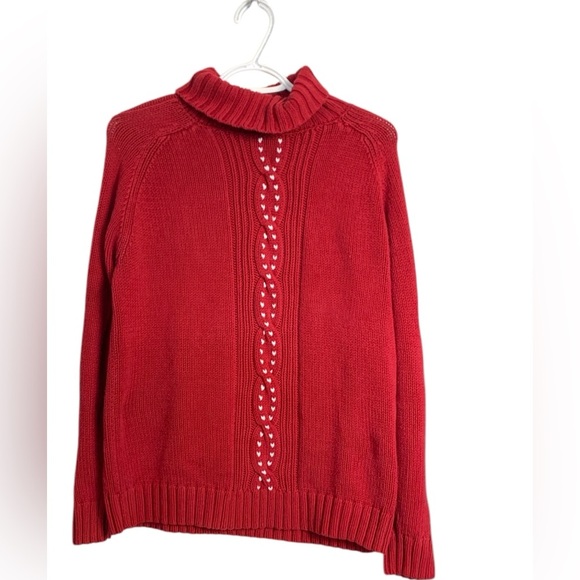 Northern Reflections 60% Cotton 40% Acrylic Turtleneck Sweater Red w Hearts - Picture 1 of 8